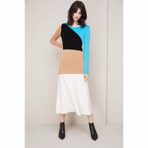 Diane Von Furstenberg DVF Dress Long Sleeve Flare Knit Midi Women Small Wool